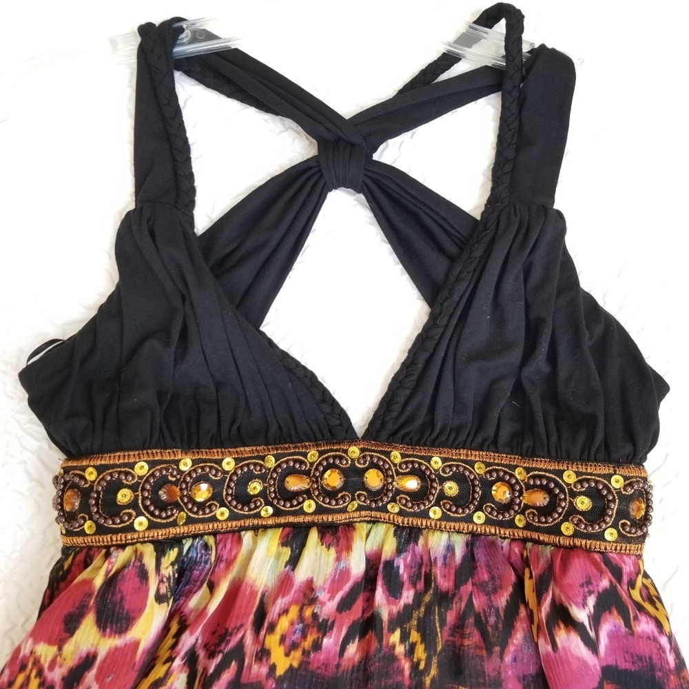 Arden B SILK Beads Abstract Floral Crossback dress, Size S